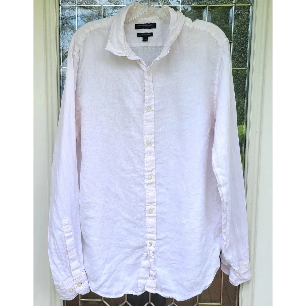 Banana Republic 100% Linen Large Light Pink Button‎ Down Shirt Minimalist Beachy